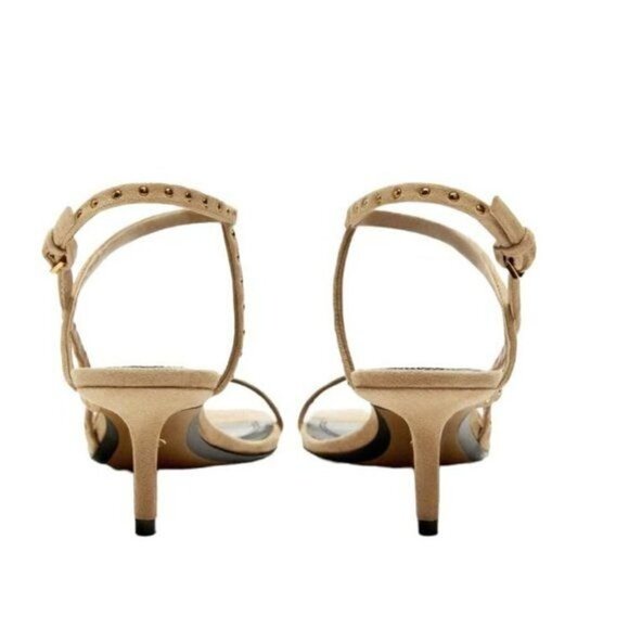 ZARA STUDDED HEELED SUEDE SANDALS SANDY BROWN SIZE 10 | 1334/110/107 - Picture 5 of 8
